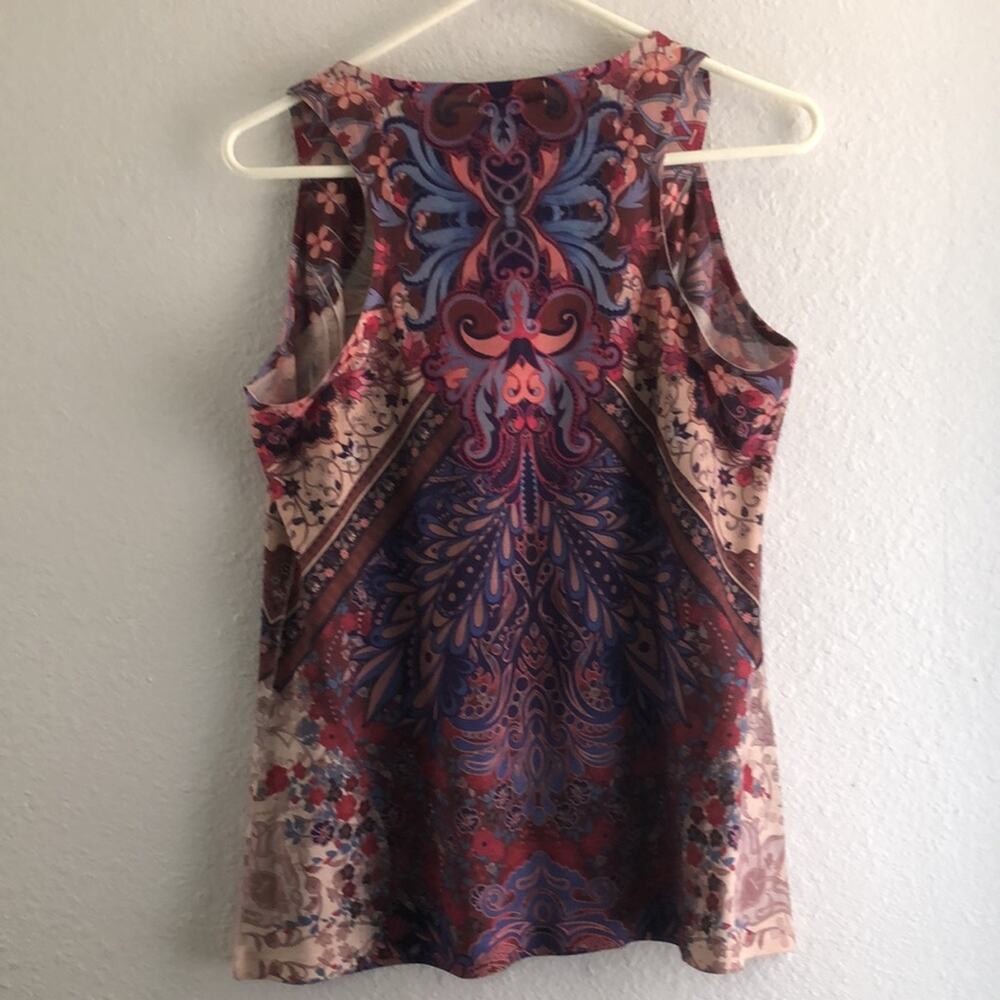Live and Let Live Boho Embellished Split-Panel Tunic Tank Top Petite Medium